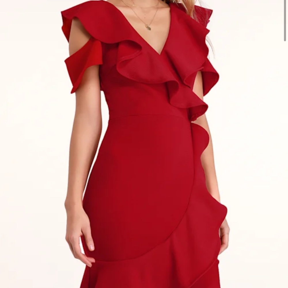 Lulus Elliana Red Ruffled Bodycon Dress - Size L
